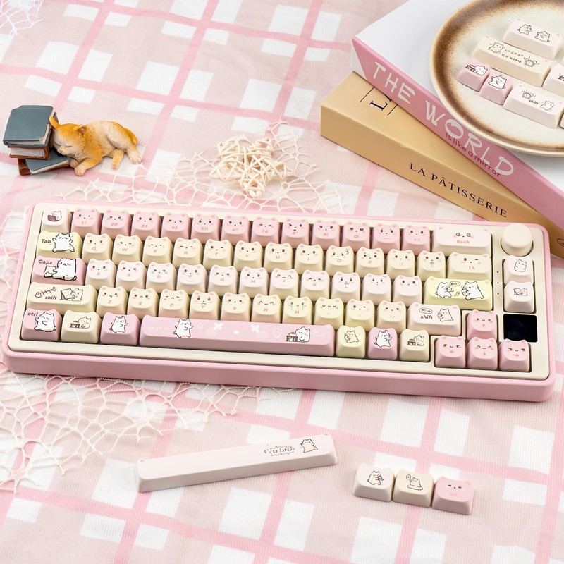 COOMICKEY Pink Keycaps 140 Keys Dye Sub Keycaps Mao Profile