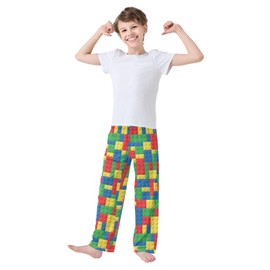 FLildon Boy's Pajama Pants 6-14 Years Elastic Waist Lounge Pajama Pants Size L, Building Blocks