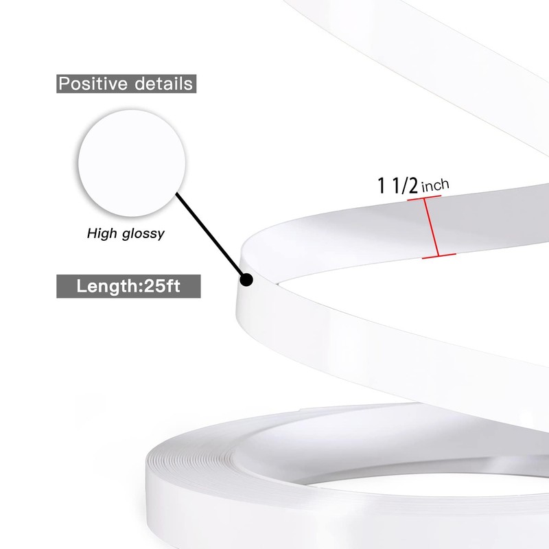 ZYJT White 1 1/2" x 25ft PVC Glossy White Edge