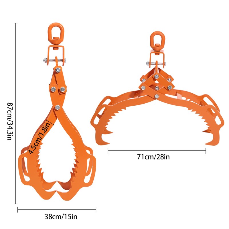 JAYGOVAN 28" 4 Claw Log Grapple Logging Log Lifting Tongs,