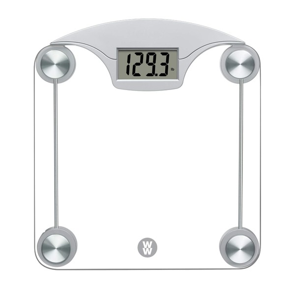 Weight Watchers Scales by Conair Bathroom Scale for Body Weight, Digital Scale, Glass Body Scale Measures Weight Up to 400 Lbs. in Clear Glass