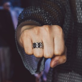 Bandmax Stainless Steel 11MM Diamond Chain Ring for Men Women Chunky Cuban Link Chain Ring Fashion Couple Eternity Band Rings Size 7