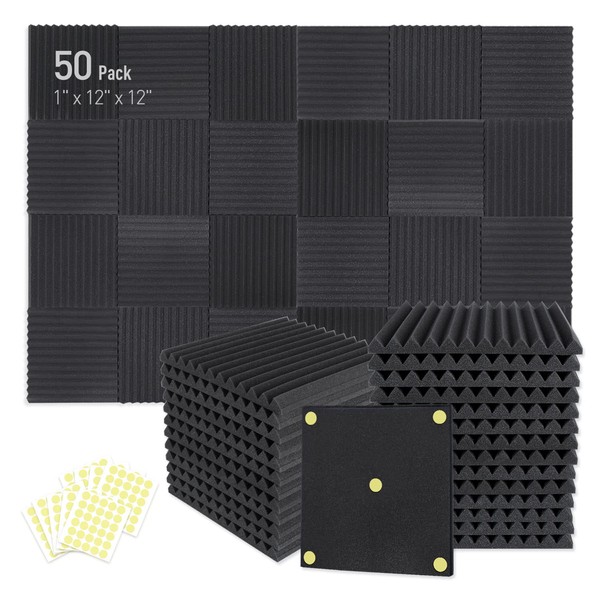 Focusound 50 Pack Acoustic Foam Panels 1" x 12" x