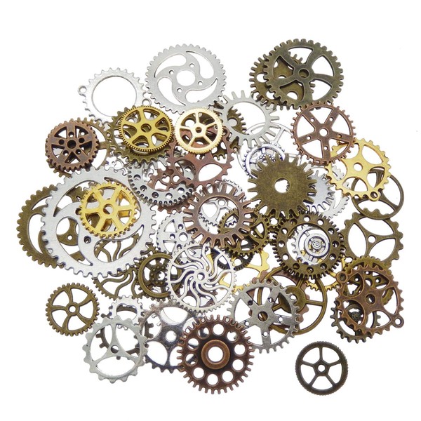 GraceAngie 100 Gram(Approx 70-100pcs) Assorted Steampunk Gears Charms Pendant Antique