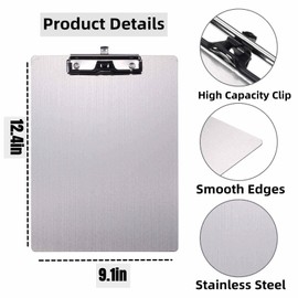 Banjiang Stainless Steel Magnetic Clipboards,Metal Clipboard with 304 Low Profile Clip,Black Board for Fridge,Cooking Recipe Splints,Message Board (9.2"x12.5" Letter)