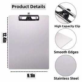 Banjiang Stainless Steel Magnetic Clipboards,Metal Clipboard with 304 Low Profile Clip,Black Board for Fridge,Cooking Recipe Splints,Message Board (9.2"x12.5" Letter)