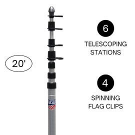 Flagpole-To-Go 20’ Beach & Backyard Flagpole Kit with Portable Aluminum Flagpole and Ground Mount