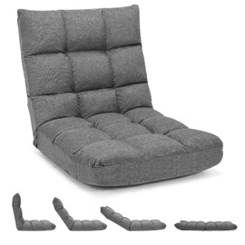 GORELAX Floor Chair with Back Support, 14-Poistion Adjustable Folding Gaming Chair Recliner, Meditation Chair with Steel Frame, Padded Lazy Sofa Chair for Adults, Kids (Gray)