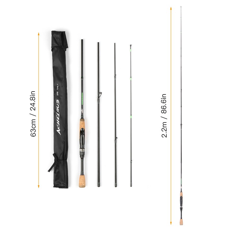 Portable Travel Spinning Fishing Rod Lightweight Carbon Fiber 4 Pieces