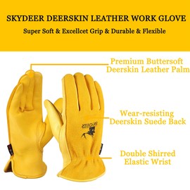 SKYDEER - Guantes de piel de ciervo de grano completo, suavidad premium, ajuste ergonómico 3D y protección de manos durante todo el día (SD2212/XL)