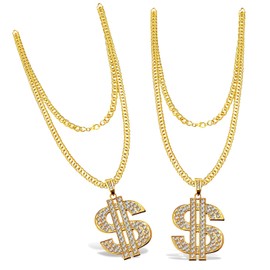 Gold Chain Men's Dollar Pendant Chain Hip Hop Dollar Necklace Hip Hop Dollar Necklace Costumes Hip Hop Punk Gold Chain Carnival Birthday Gift for Men Women, Zinc