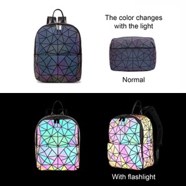 LOVEVOOK Geometric Luminous Purses and Handbags for Women Holographic Reflective Backpack Crossbody Bag Wallet