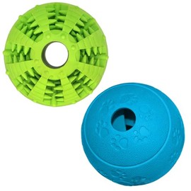 MMSGA 2 Pcs Dog Toy Teeth Ball,Dog Puzzle Toy,Treat Dispensing Dog Toys,Non Toxic Tear Resistant Natural Rubber Toy Ball for Pet Teeth Cleaning/Chewing/Playing/Training (Green+Blue, 2.36in)