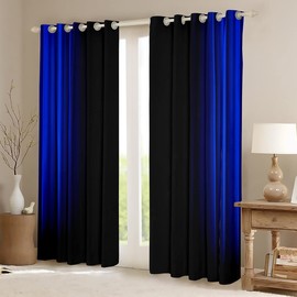 Feelyou Geometric Abstract Ombre Window Curtains for Bedroom Living Room Kids Teens Dark Blue and Black Striped Curtains Decor Modern Fashion Window Drapes Treatments 52W X 63L,2 Panels