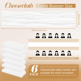 6 Pack Cheesecloth Table Runner, 10Ft Boho Gauze Table Runner 21×120 Inch Rustic Romantic Long Table Runner for Wedding Party Bridal Shower Thanksgiving Christmas Decoration(White)