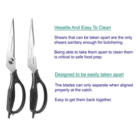 Kitchen Shears Come-Apart - Heavy Duty Culinary Scissors for Cutting Poultry, Fish, Meat, Food - Large Size (9.25”) - Ultra Sharp Blade - Black Handle