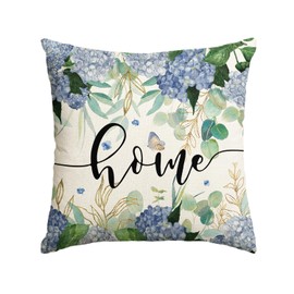 Hydrangea Flowers Spring Throw Pillow Cover, 18 x 18 Inch Seasonal Cushion Case Decoration for Home Sofa Couch
