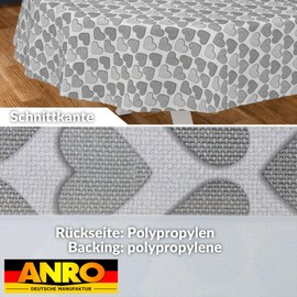ANRO Oilcloth Tablecloth, Washable, Oilcloth, Garden Tablecloth, Outdoor, Indoor, Oval, 200 x 140 cm, Cut Edge, Heart, Grey