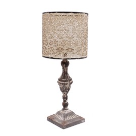 Linfevisi Vintage Metal Candle Holder Lamp Decorative Candle Lamp Holder Pillar Candle Holder Centerpiece Metal Table Candle Lamps Old Looking for Mantel 19.5 Inch High (Beige)