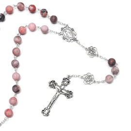 KOMI 8mm Pink Rosary Beads for Women Virgin Mary Rose Rosary Necklace Catholic Holy Rosaries Crucifix Religious Gifts