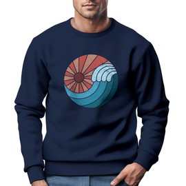 Neverless® Sweatshirt Men's Print Wave Sun Retro Vintage Oldschool Crew Neck Pullover Fashion Streetwear, Vintage Sunrise Navy