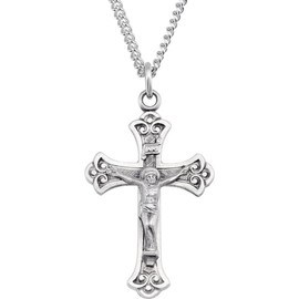 Solid 925 Sterling Silver 32x22mm Crucifix Cross Charm Pendant Chain Necklace 24" (32mm x 22mm)