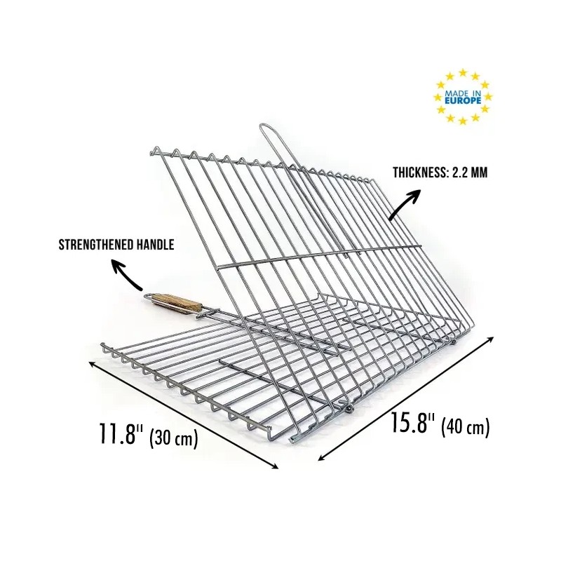 Hakan Lockable Grill Basket 11.8 x 15.8-inch Stainless Steel with