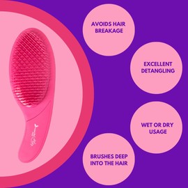Nascita Detangler Wet & Dry Hair Brush without Pulling, for Women, Men and Children, Painless Detangling for All Hair Types, Detangling Brush for Wet and Dry Hair, Hair Brush Pink