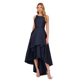 Adrianna Papell Women's Mikado HIGH Low Gown, Midnight, 10