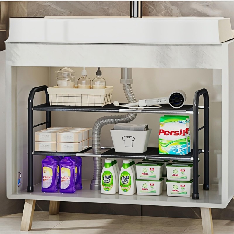 Fliqor Expandable Under Sink Organizer with 10 Removable Panels, Adjustable