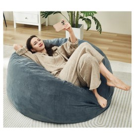 36 Inches/3 Feet Memory Foam Bean Bag Chair for Adults and Kids, Included Filler, Ultra Soft Dark Gray Velvet Cover, Living Room Use, Comfortable Wrap（Velvet 3 feet）