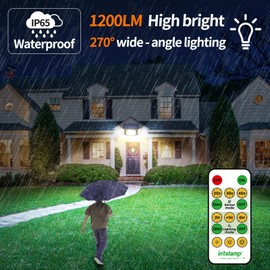 intelamp Solar Flood Lights Outdoor Waterproof, 6000mAh 1200LM Solar Powered Dual Motion Sensor LED Lighting Dusk to Dawn Security Floodlight Exterior with Remote for Outside Garden House Yard Porch