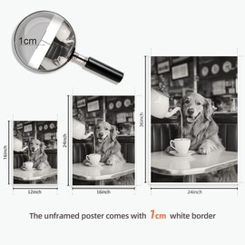 Golden Retriever Drinking Coffee Dogs Print Black And White Vintage Photography Funny Kitchen Wall Art Dining Room Decor Coffee Shop Room Decor Aesthetics 12X16 in Unframed