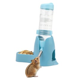 Litewoo Botella de agua para hámster 3 en 1 de 125 ml, contenedor para alimentos, base para beber, alimentar, ratas, cobayas, hurones, conejos, animales pequeños, botellas de agua colgantes (azul)
