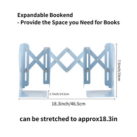 MSDADA Adjustable Bookends, Bookends for Heavy Book, Expandable Book Organizer for Office, School, Libraries, Extends up to 19 inches (Light Blue)