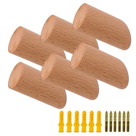 Nanarico Wooden Wall Hanging Hooks, Natural Wooden Hooks, Round Wooden Hanger, Hat, Bag, Coat Hanger, Solid Plasterboard, Wall Hanger, Hook (Set of 6, 3.1 inches (8 cm)