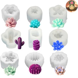 9 Piezas Silicona Molde de Cactus Molde de Silicona para Moldes de Vela Molde de Bricolaje Molde de Resina Jabones Cera Fundición de Resina Moldes de Resina Suculenta (9pcs, Blanco)
