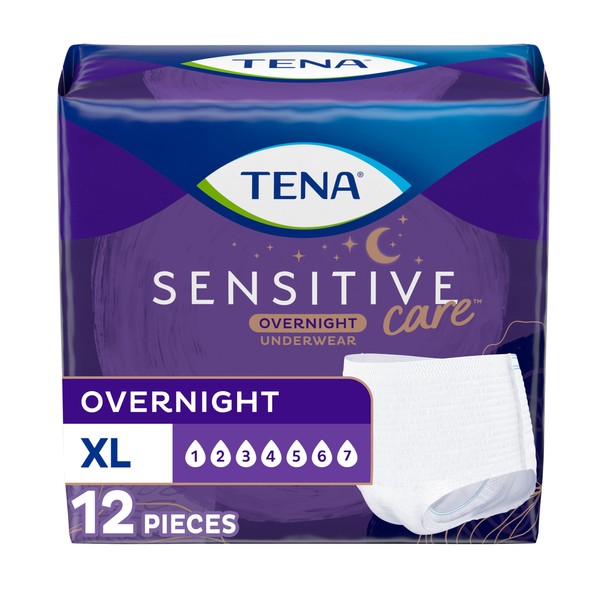 Tena Incontinence Underwear for Women, Overnight Absorbency, Sensitive Care, X-Large - 12 Count