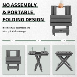 FUNBERRY Outdoor Folding Adirondack Side Table, Portable No Assembly Patio End Table HDPE All Weather
