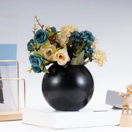 Gold Flower Vase Small Decorative Metal Vases for Table Centerpieces, MIATTCLD Round Gold Plant Pot Home Decor Ideal for Weddings, Parties, Anniversary, Living Room, Restaurants (Black)