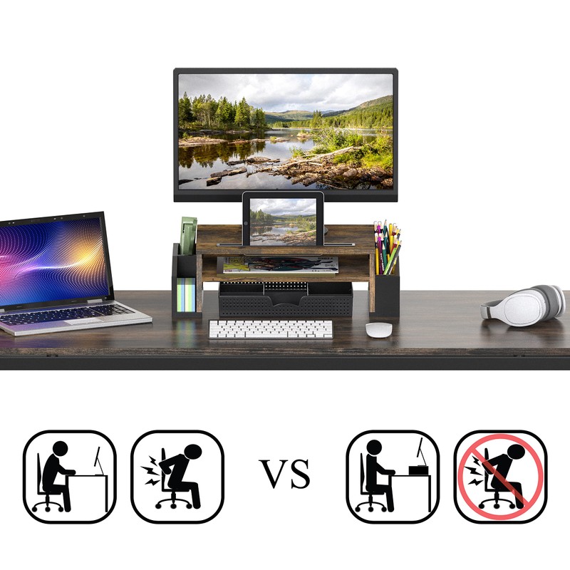 Simple Houseware Desk Monitor Stand Riser with Adjustable Organizer Tray,