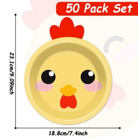 50 PCS Chicken Birthday Decorations Chicken Theme Paper Plates Farm Animals Plates Yellow Disposable Dessert Plates Chicken Party Dinnerware Plates for Barnyard Birthday Reveal Shower Party Supplies