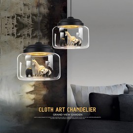 CEKUXPS Children Room Chandelier Creative Animal Glass Pendant Light - 8" Wide Resin Cartoon Clear Glass Shaded Pendant Lamp for Boys and Girls Room Lighting Animal Ceiling Light Chandelier