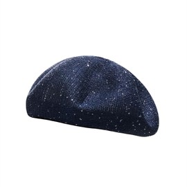 RUNQIU Beret Spring/Summer, Women's Summer Beret, Breathable, Small Face Effect, French with Small Glitter Sequins, Cool, Light, Painter's Hat, Adjustable Size, blue (navy blue), 56 to 58 cm