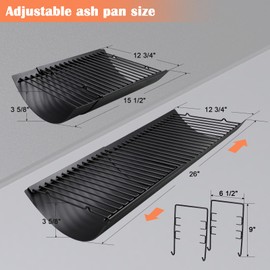 Hiorucet 15.5" - 26" Adjustable Ash Pan Drip Pan for Chargriller 5050 5650 2121 5072 3001 2828 2823 2123 1224 2929 2727 E1224 1224 5252 1324 Charcoal Grills, with 2pcs Grate Hangers Replacement Parts