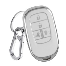 Key Case, Key Cover, Compatible with Honda, New N-Box, N-Box Custom, JF5, JF6, Step Wagon, RP8, etc. Includes Carabiner Hook for Key Remote Control Key Shell Accessories Custom (Silver White)