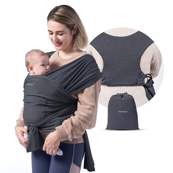 Momcozy Baby Wrap Carrier Slings, Easy to Wear Infant Carrier Slings for Babies Girl and Boy, Adjustable Baby Carriers for Newborn up to 50 lbs, Deep Grey