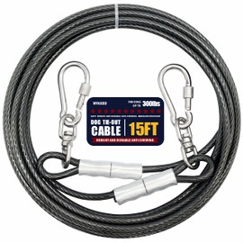 MYAXBD 15FT Heavy Duty Tie Out Cable – Chew-Proof Long Dog Leash, Durable Dog Chain & Lead for Large Dogs, Outdoor Yard & Camping Use (Grey, Large)