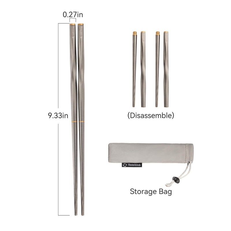 Thous Winds Titanium Chopsticks, Foldable Ultralight Chopsticks, Reusable Utensils for