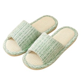 Linen Open Toe Slippers, Soft and Silent Home Slippers for Couples, Casual Comfortable Breathable non-slip Indoor and Outdoor Slippers Men/Women Aqua Blue EU 37-38